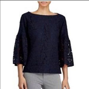 Lauren Ralph Lauren Navy Lace Bell-Sleeve Top